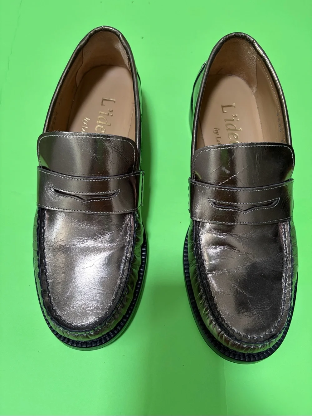 Women’s Metallic Silver Penny Loafers
